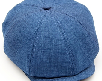 Blue Linen Summer Newsboy Cap – Lightweight Gatsby Hat for Men