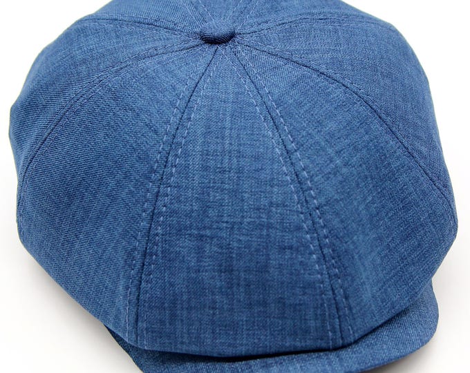 Blue Linen Summer Newsboy Cap – Lightweight Gatsby Hat for Men