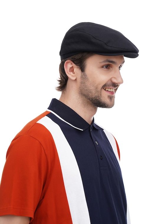 Handmade Black Cotton Flat Cap: Traditional Irish Style Mens Hat