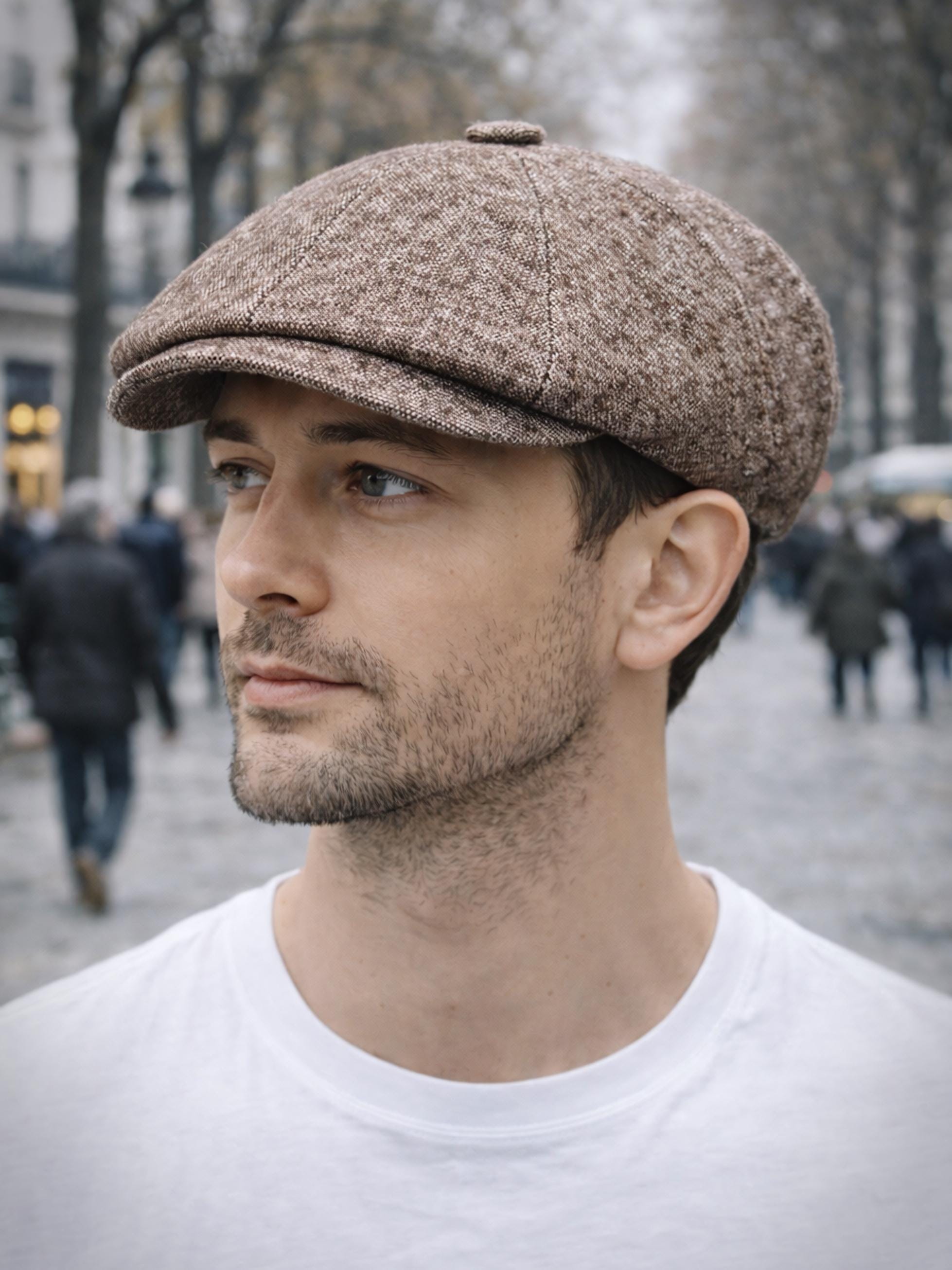 JOJOKUR designer Brown Herringbone Wool Newsboy Cap Baker Boy Hat M Herringbone Baker Boy Hat Brown Men main image 4