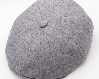 Light Grey Tweed Baker Boy Cap - Men's Classic Newsboy Hat - Premium Herringbone Wool - Traditional Handcrafted Style