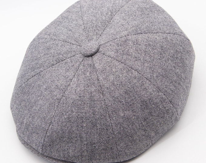 Light Grey Tweed Baker Boy Cap - Men's Classic Newsboy Hat - Premium Herringbone Wool - Traditional Handcrafted Style