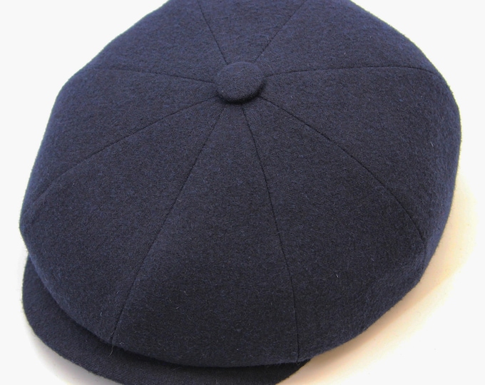 Premium Navy Wool Baker Boy Hat - Classic Men's Newsboy Cap - Traditional 8 Panel Style - Handcrafted Quality