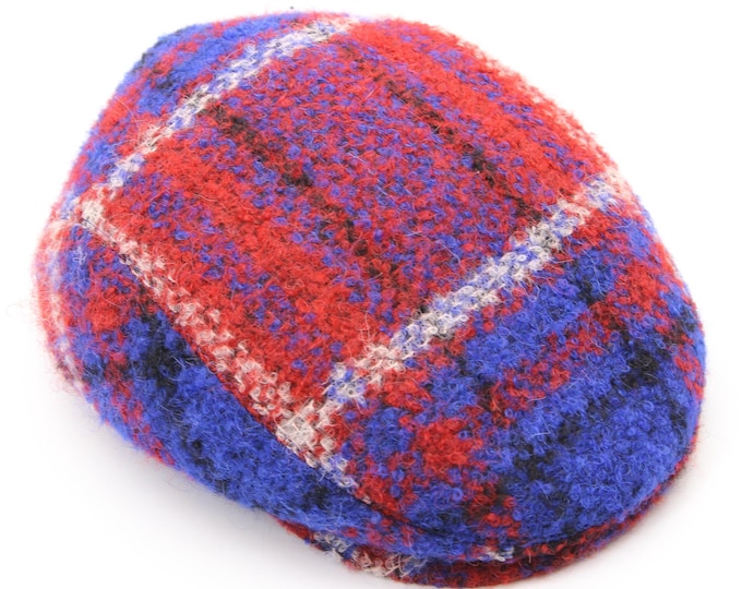Blue Red Plaid Flat Cap - Men's Classic Driving Hat - Checkered Wool Ivy Cap - Bold Pattern Style