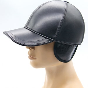 Handmade Black Leather Baseball Cap: Autumn Winter Hat image 8