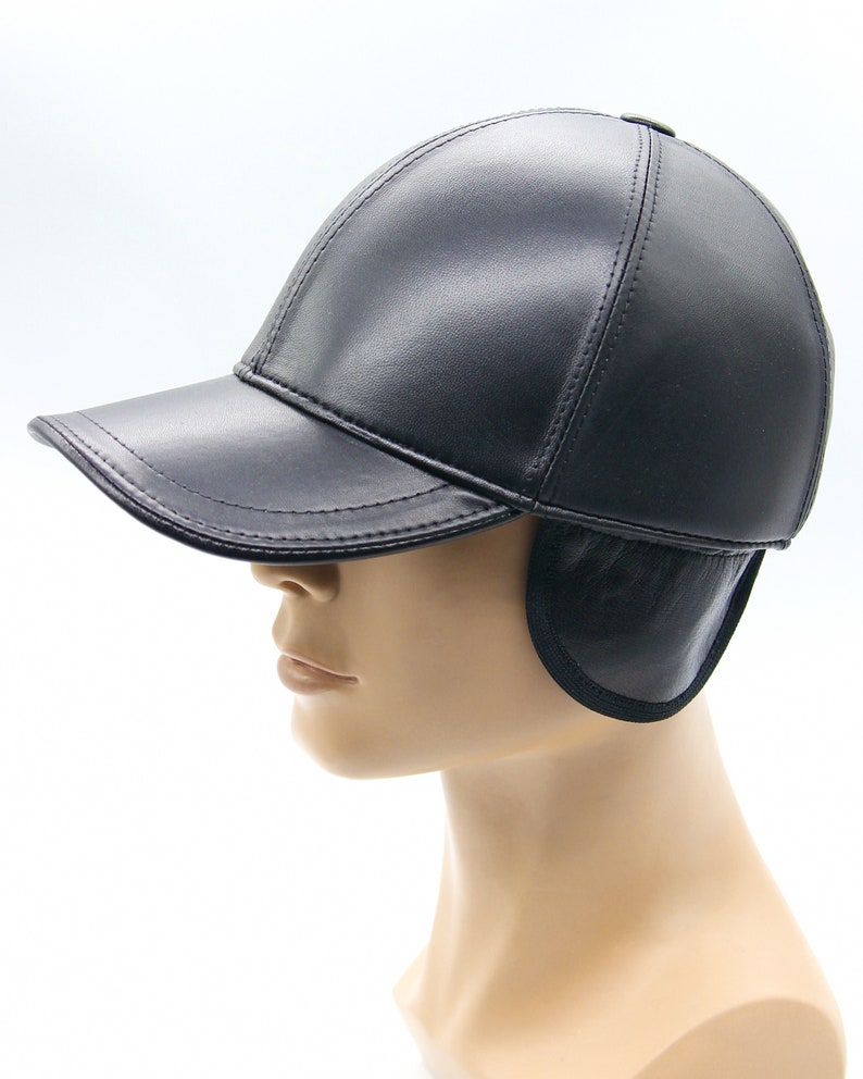 Handmade Black Leather Baseball Cap: Autumn Winter Hat image 8