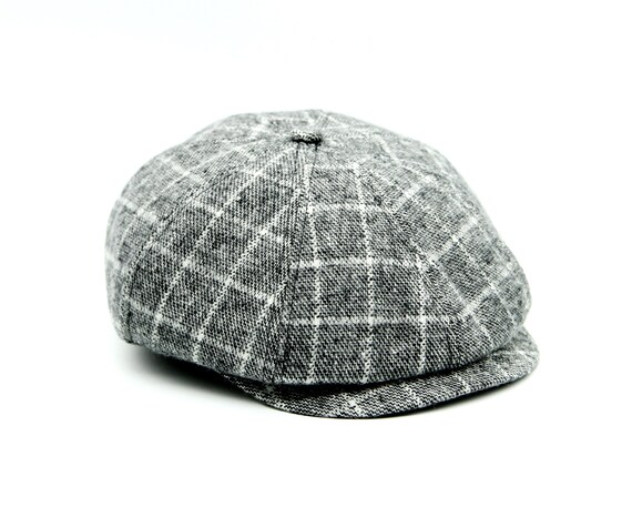 Grey Plaid Newsboy Cap: Handmade Wool Blend Baker Boy Hat - Etsy display picture 3