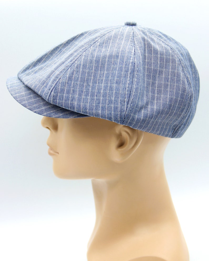 Cotton Newsboy Hat Trendy Men's Linen Cap Summer Blue Etsy