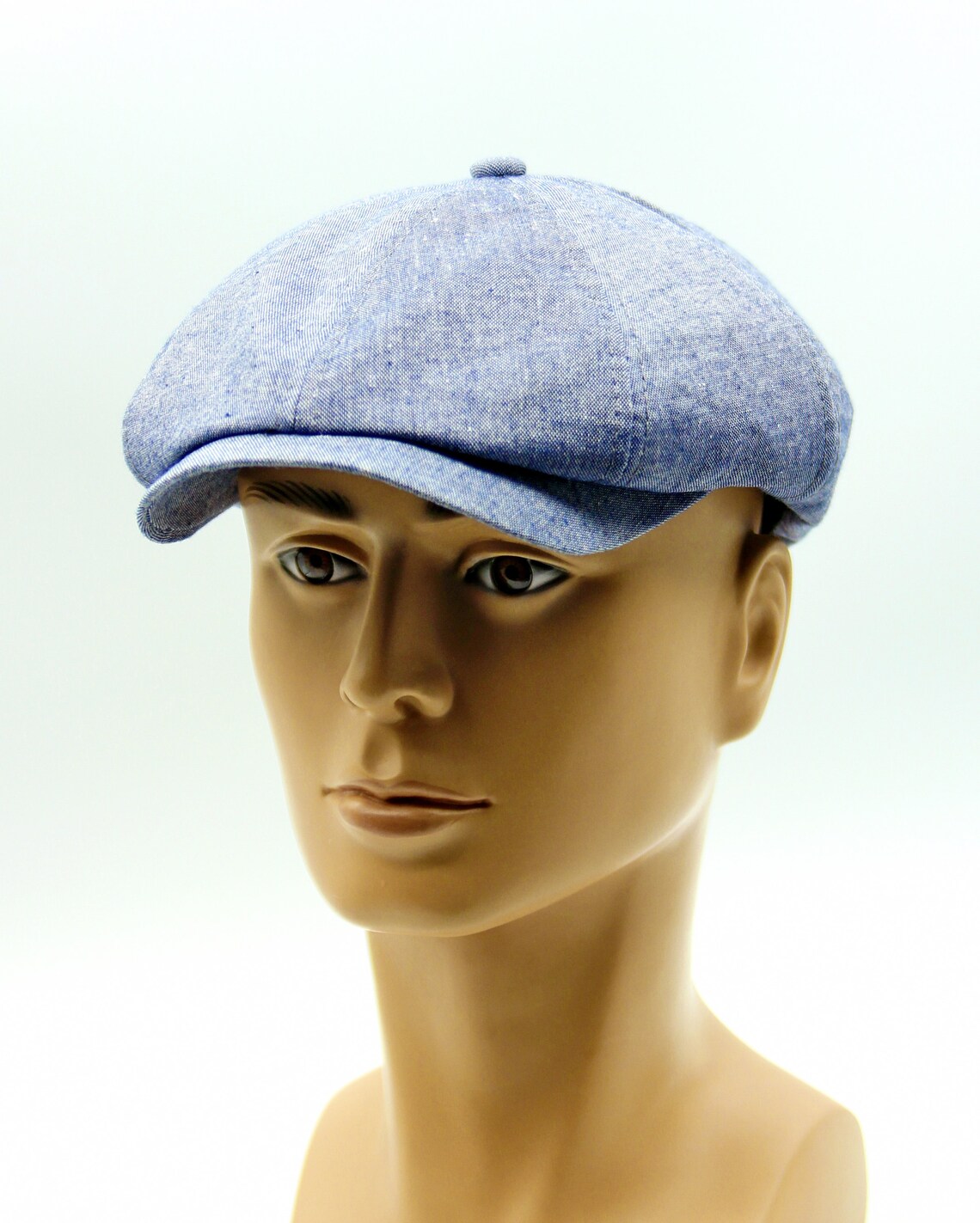 Summer newsboy blue linen cap. Etsy