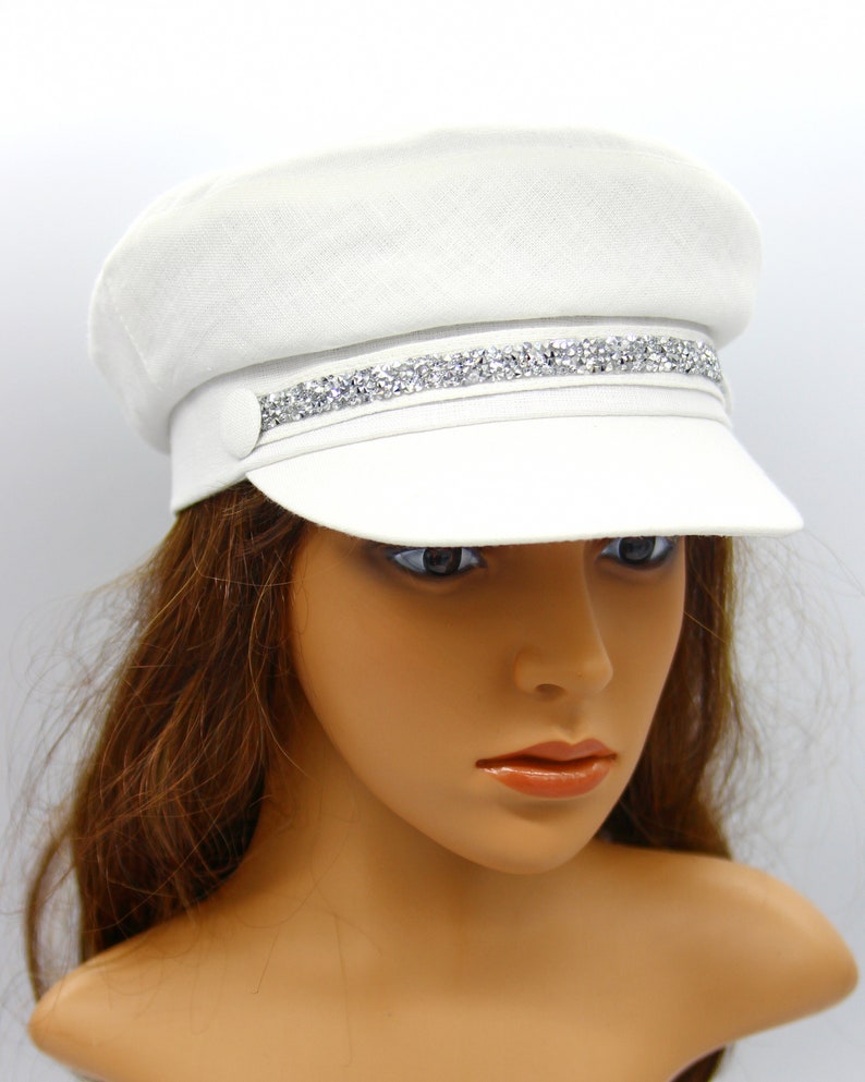 Summer women breton cap baker boy hat white.