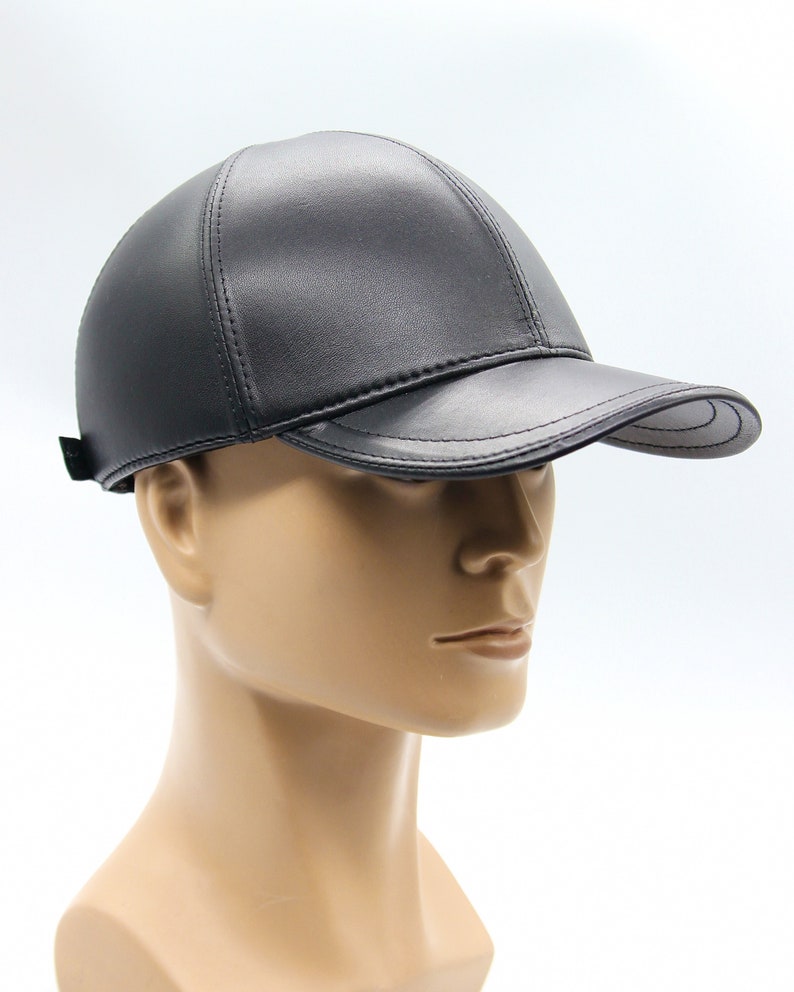 Handmade Black Leather Baseball Cap: Autumn Winter Hat image 2