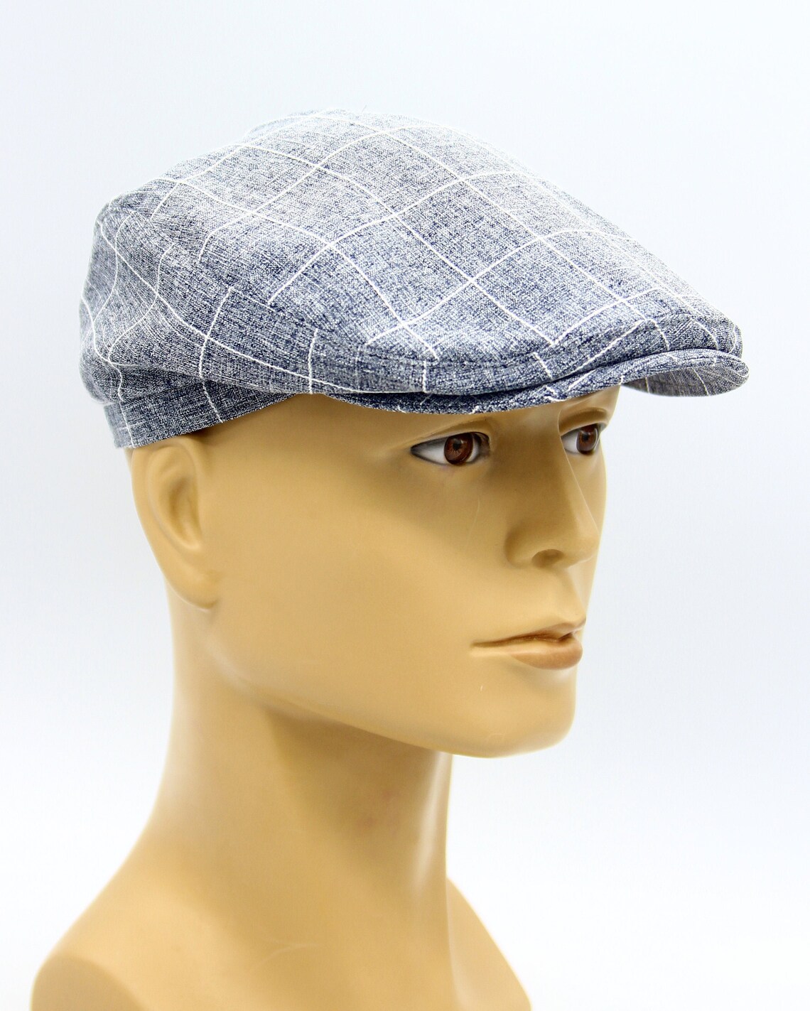 Men's summer cap linen flat cap blue. | Etsy