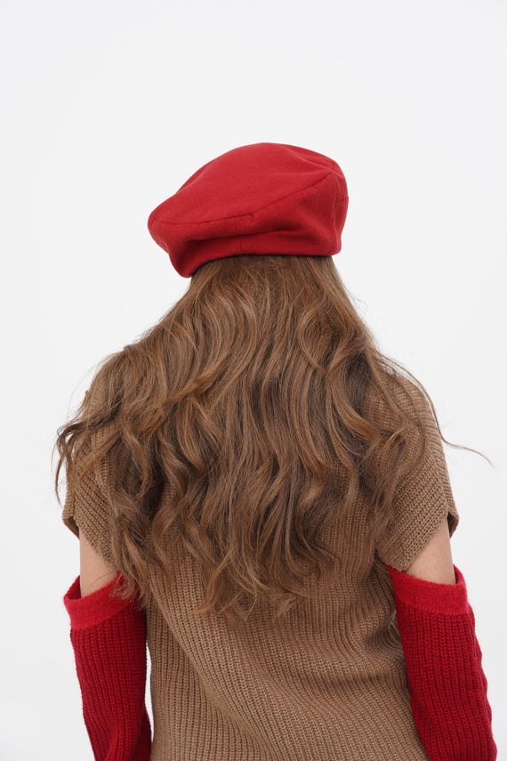 Red Wool Beret: Handmade French Style Slouchy Winter Hat  display picture 3