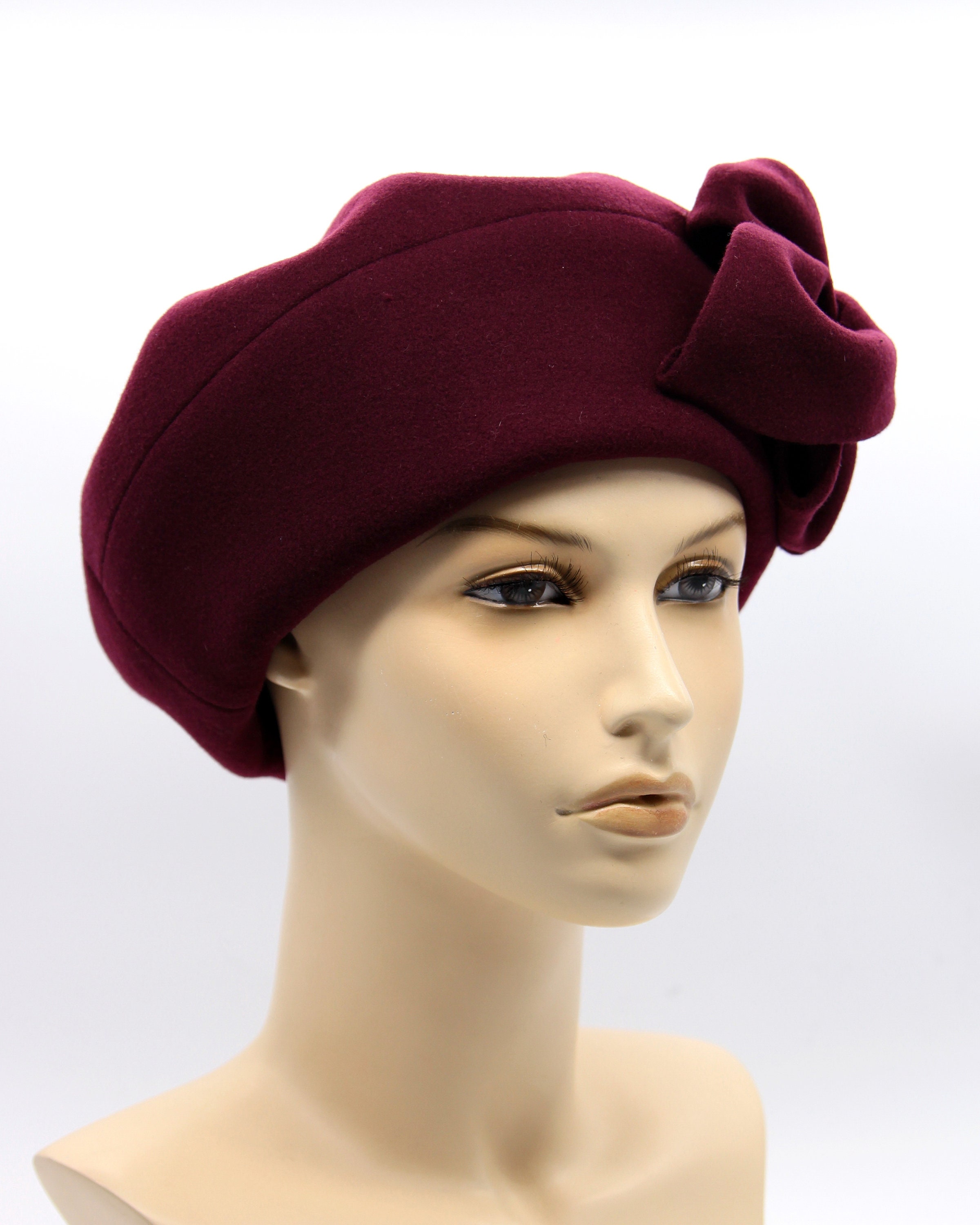 Red Beret Hat Winter Beret With a Flower Women Beret Women Etsy