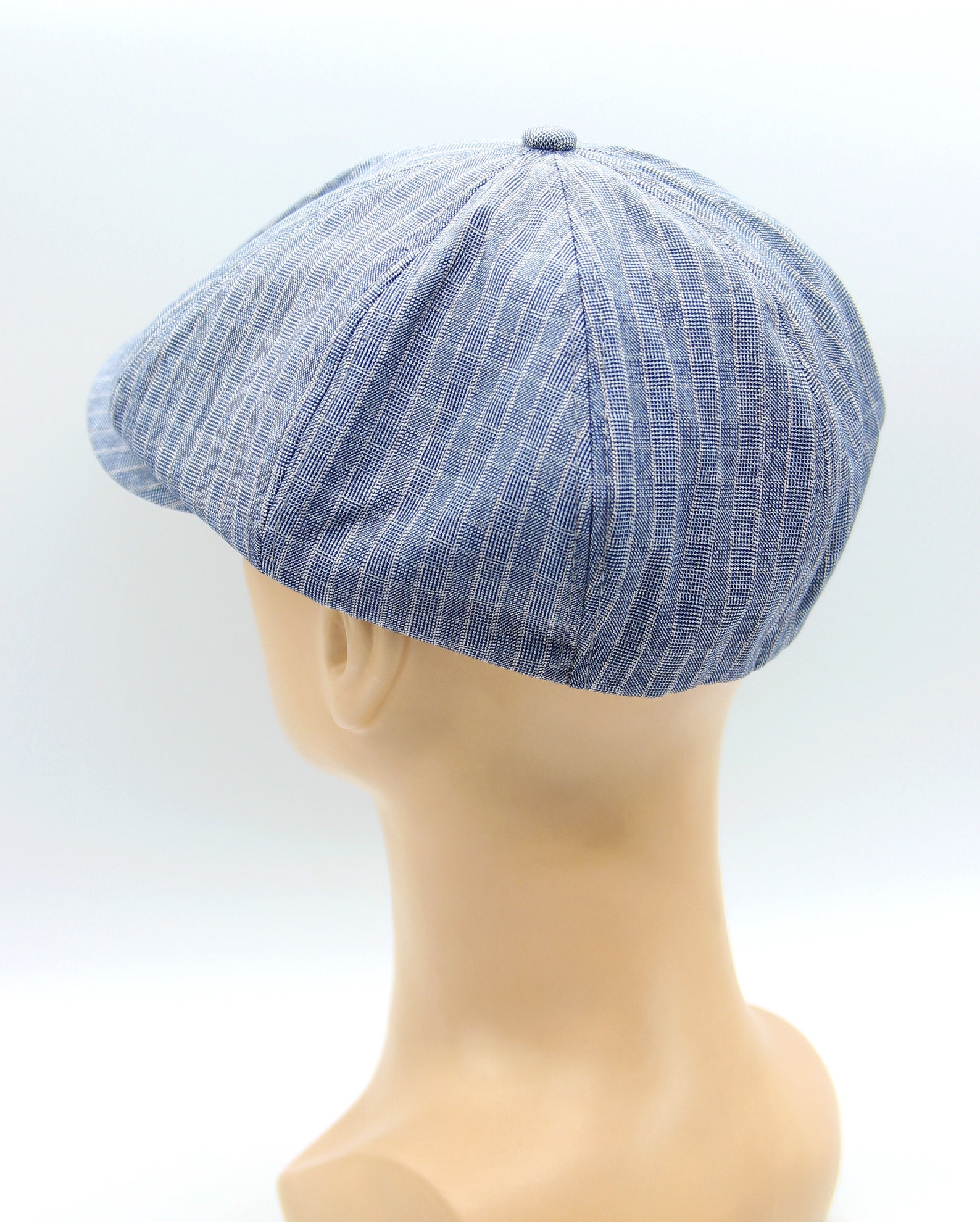 Cotton Newsboy Hat Trendy Men's Linen Cap Summer Blue Etsy