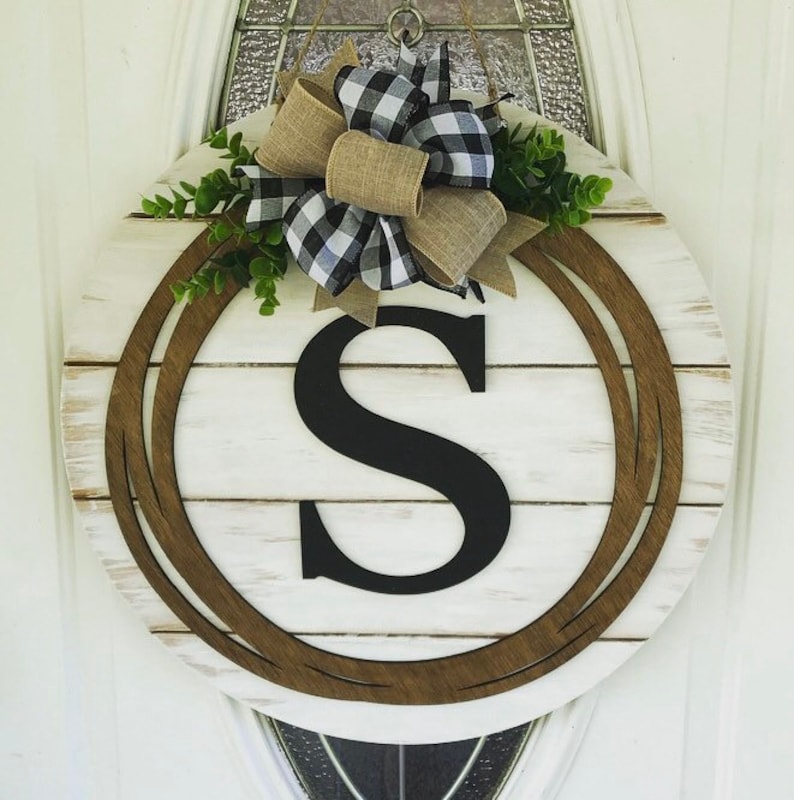 Black Farmhouse Monogrammed Initial Shiplap Style Door Hanger; Farmhouse Wreath; Personalized Sign; Christmas Gift; Farmhouse Decor 