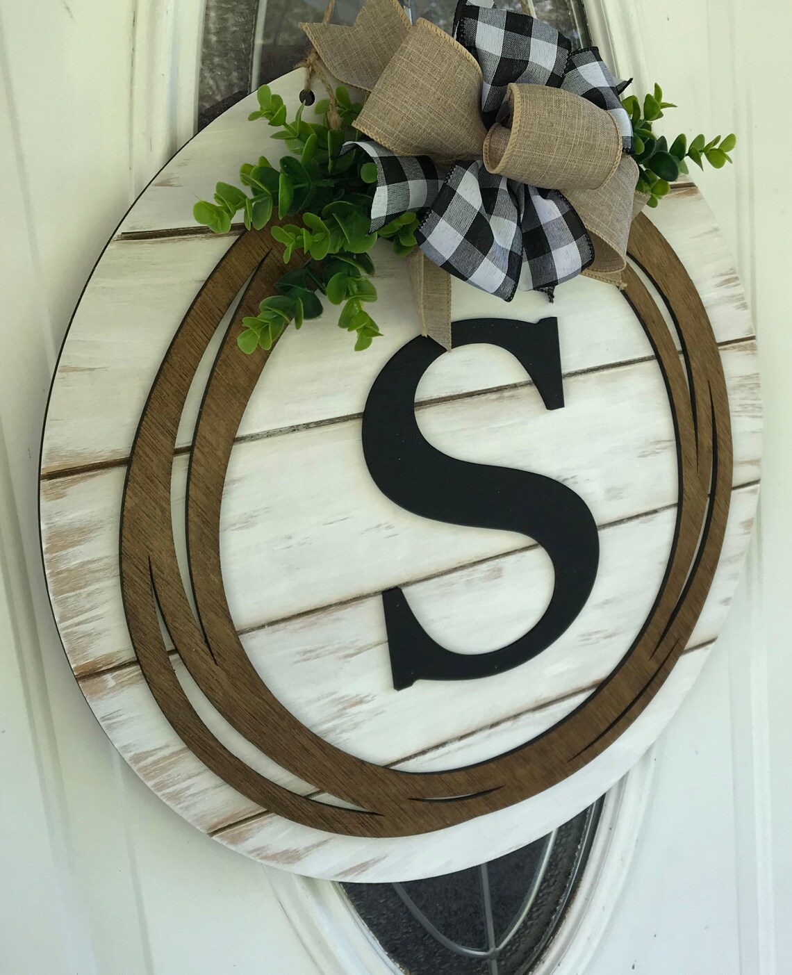 Black Farmhouse Monogrammed Initial Shiplap Style Door Hanger | Etsy