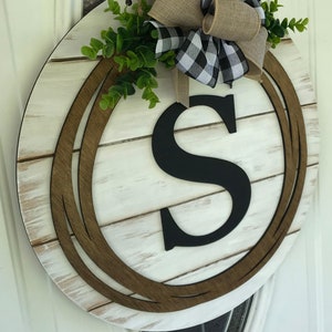 Black Farmhouse Monogrammed Initial Shiplap Style Door Hanger Farmhouse Wreath Personalized Sign Christmas Gift Farmhouse Decor image 3