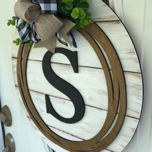 Black Farmhouse Monogrammed Initial Shiplap Style Door Hanger Farmhouse Wreath Personalized Sign Christmas Gift Farmhouse Decor image 2