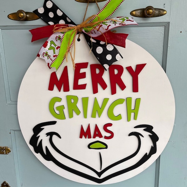 Merry Gmas Christmas Door Hanger; Green Man Door Hanger; Christmas Decor; Christmas Wreath