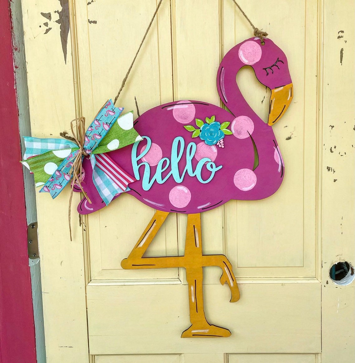 Hello Flamingo Door Hanger Summer Flamingo Door Hanger Etsy