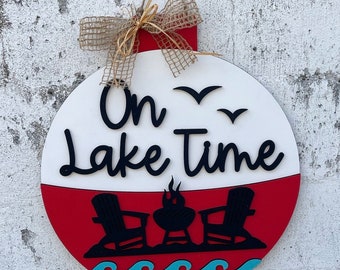On Lake Time Bobber Door Hanger; Lake House Door Hanger; Lake House Decor; Lake House Wreath