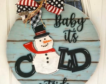 14x24 in Snowman Collector Gift Customized Snowman Couple Initial Sign Snowgirl Snowman Door Hanger Winter Decoration QUICK Ship