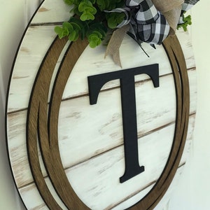 Black Farmhouse Monogrammed Initial Shiplap Style Door Hanger Farmhouse Wreath Personalized Sign Christmas Gift Farmhouse Decor image 6