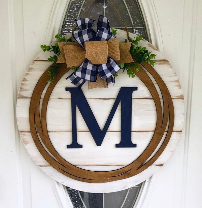 Navy Farmhouse Shiplap Style Monogrammed Initial Door Hanger; Initial Door Hanger; Personalized Door Hanger; Navy Farmhouse Door Hanger
