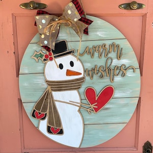 Farmhouse Shiplap Style Warm Wishes Bonhomme de neige Cintre de porte d’hiver ; Cintre de porte d’hiver ; Cintre de porte de Noël ; Couronne de bonhomme de neige ; Décor de bonhomme de neige