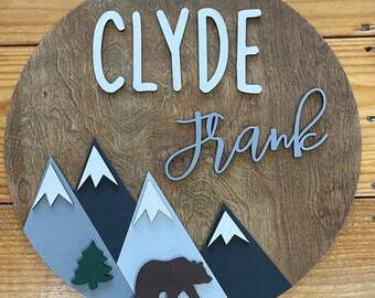 3D Raised Lettering Personalized Bear Mountain Nursery Sign; Bear Kids’ Name Sign; Personalized Bear Mountain Decor; Bear Nursery Decor