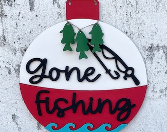 Gone Fishing Bobber Door Hanger; Lake House Door Hanger; Lake House Decor; Lake House Wreath; Gone Fishing Decor