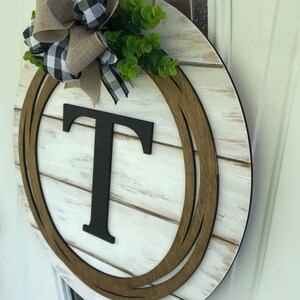 Black Farmhouse Monogrammed Initial Shiplap Style Door Hanger Farmhouse Wreath Personalized Sign Christmas Gift Farmhouse Decor image 5