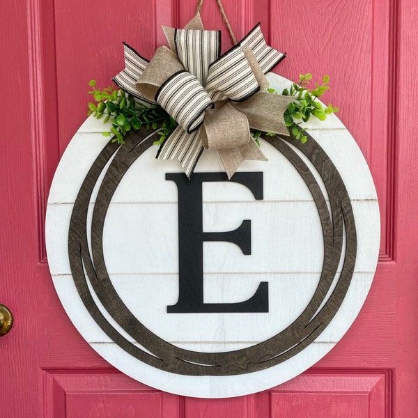 Black Monogrammed Farmhouse Shiplap Style Last Name Door Hanger