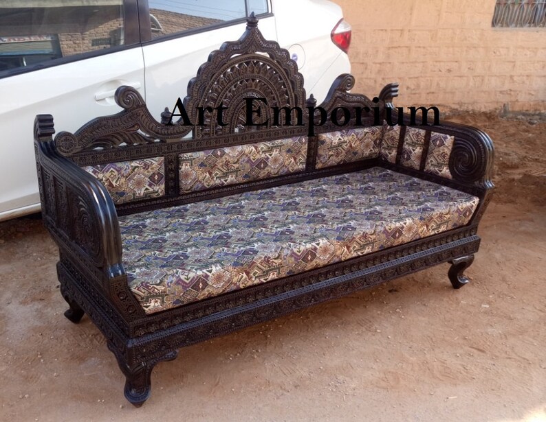 Teak Wood Royal Fine Carved Sofa / Indian Sofa Three Seater | Etsy