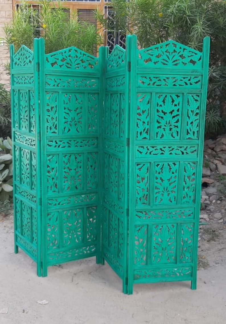 Room Divider Wooden 4 Panel Screen / Carved 4 Panel Wooden Etsy