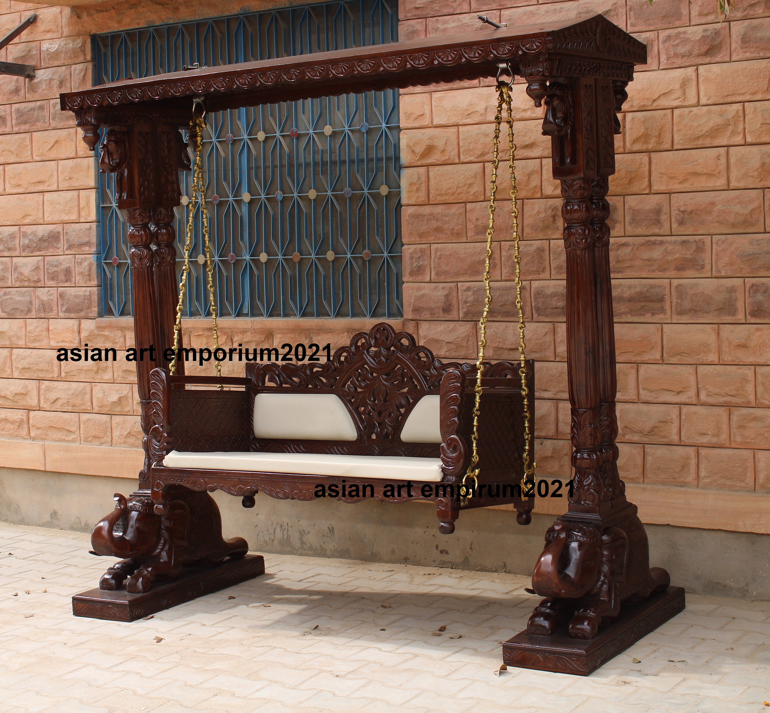 Indian solid wood carved jhula/ wooden carved handmade swing Etsy