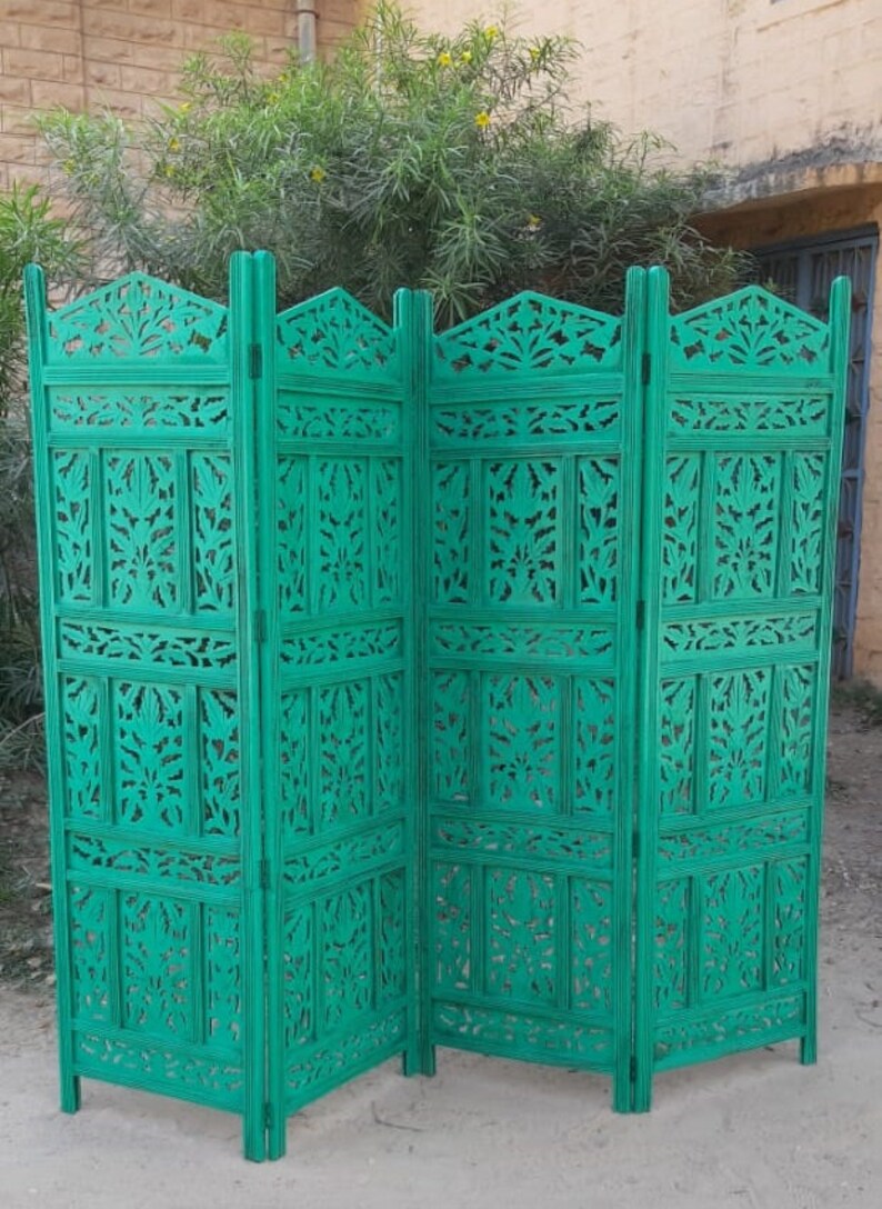 Room Divider Wooden 4 Panel Screen / Carved 4 Panel Wooden Etsy