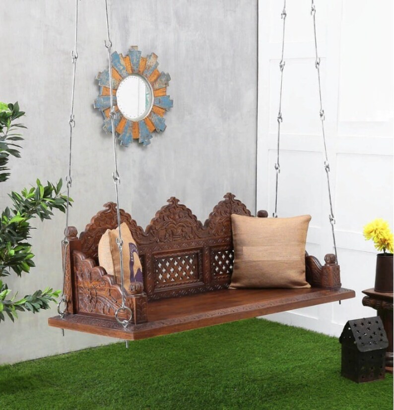 Jhula Ceiling Solid wood Oonjal Carved Handmade love seat Etsy