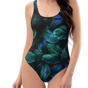 Aqua Leaves Cool Blue One-Piece Swimsuit = One-Piece Swimsuit