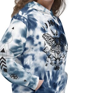 Tie Dye Luna Moth Crystal Mushroom Moon Phases Hoodie | Sacred Geometry Hoodie | Moon Phases | Chakras Hoodie | Gift for Her-Unisex Hoodie