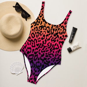 Vintage Retro Hot Tri-Color Leopard Print One-Piece Swimsuit - One-Piece Swimsuit