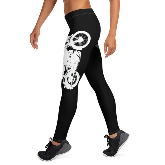 Vintage Retro Motorcycle Skull Wings Leggings Full Leggings 