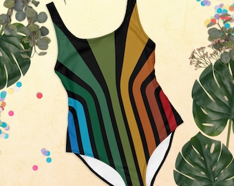 Retro II Vintage Style Color Bar One-Piece Swimsuit - One-Piece Swimsuit