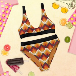 Eco Retro Chevron Recycled high-waisted bikini