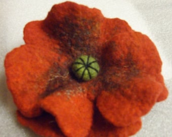 Felted Brooch Poppy Flower