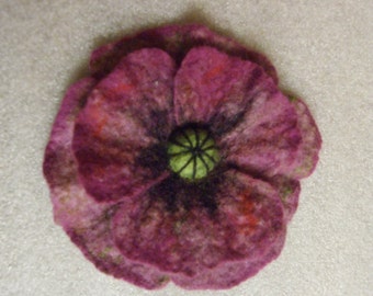 Felted Brooch Purple Poppy Flower