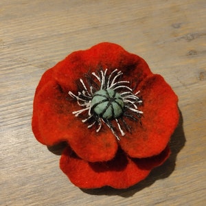 Felted Brooch Poppy Flower