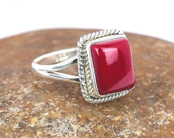 Italian Red Coral Ring: 925 Sterling Silver Handmade Jewelry