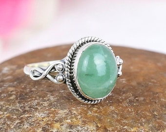 Green Aventurine Sterling Silver Ring: Dainty Solitaire Jewelry